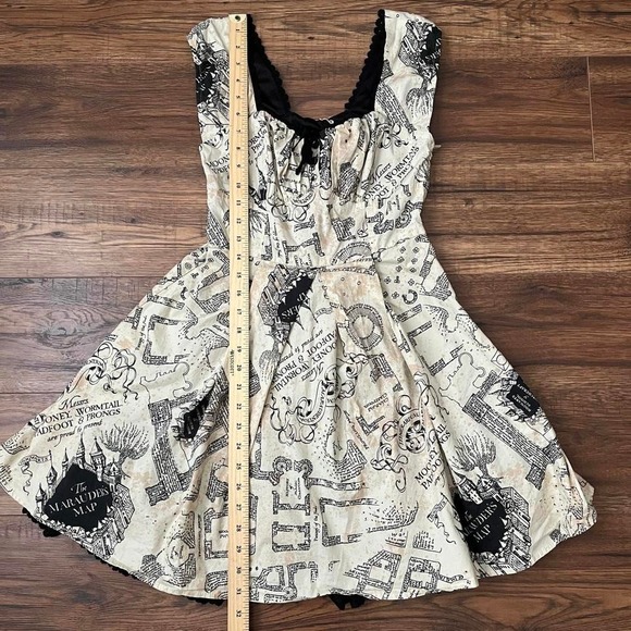 Harry Potter Hot Topic Corset Dress Lace Trim Marauders Map Fairy Dark Academia - Picture 3 of 8